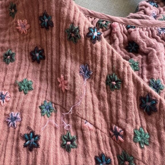 Free People Dizzy Ditsy Bubble Mini Sundress Purple Embroidery Flowers Size L - Picture 7 of 7